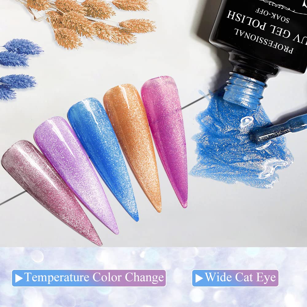 MIZHSE Kit de esmalte de uñas de gel Cat Eye de 0.3 fl oz, juego de manicura de arte de uñas de ojo de gato que cambia de color, esmalte de gel con