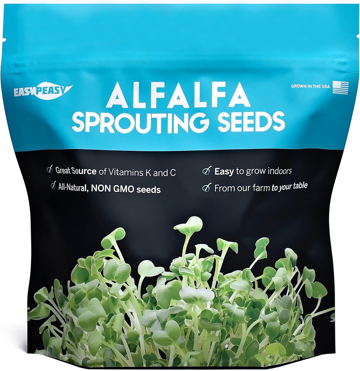 Semilla de germinación de alfalfa, sin OMG, cultivada en Estados Unidos, desde nuestra granja hasta tu puerta (14 libra (4 onzas)