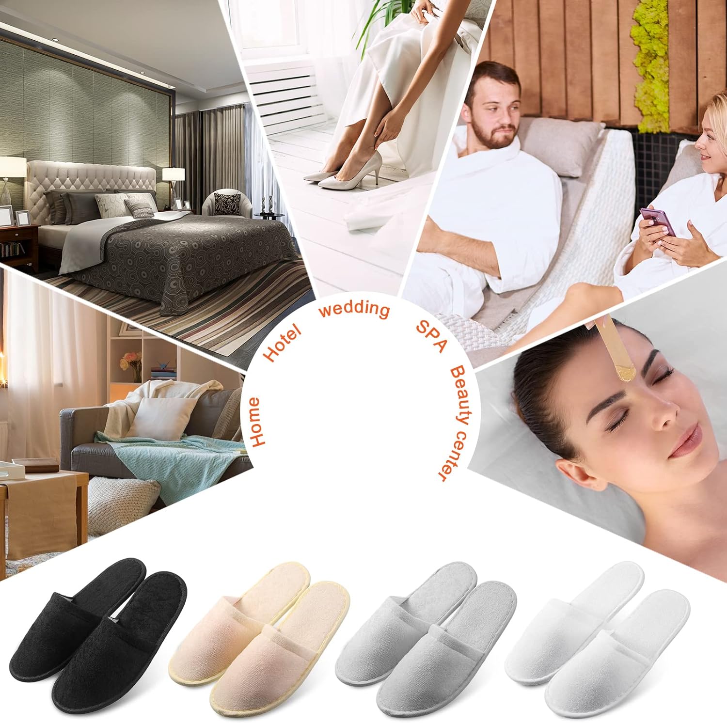 Geyoga 12 pares de pantuflas de casa para invitados, antideslizantes, desechables, para viajes, lavables, reutilizables, para hotel, dama de honor,