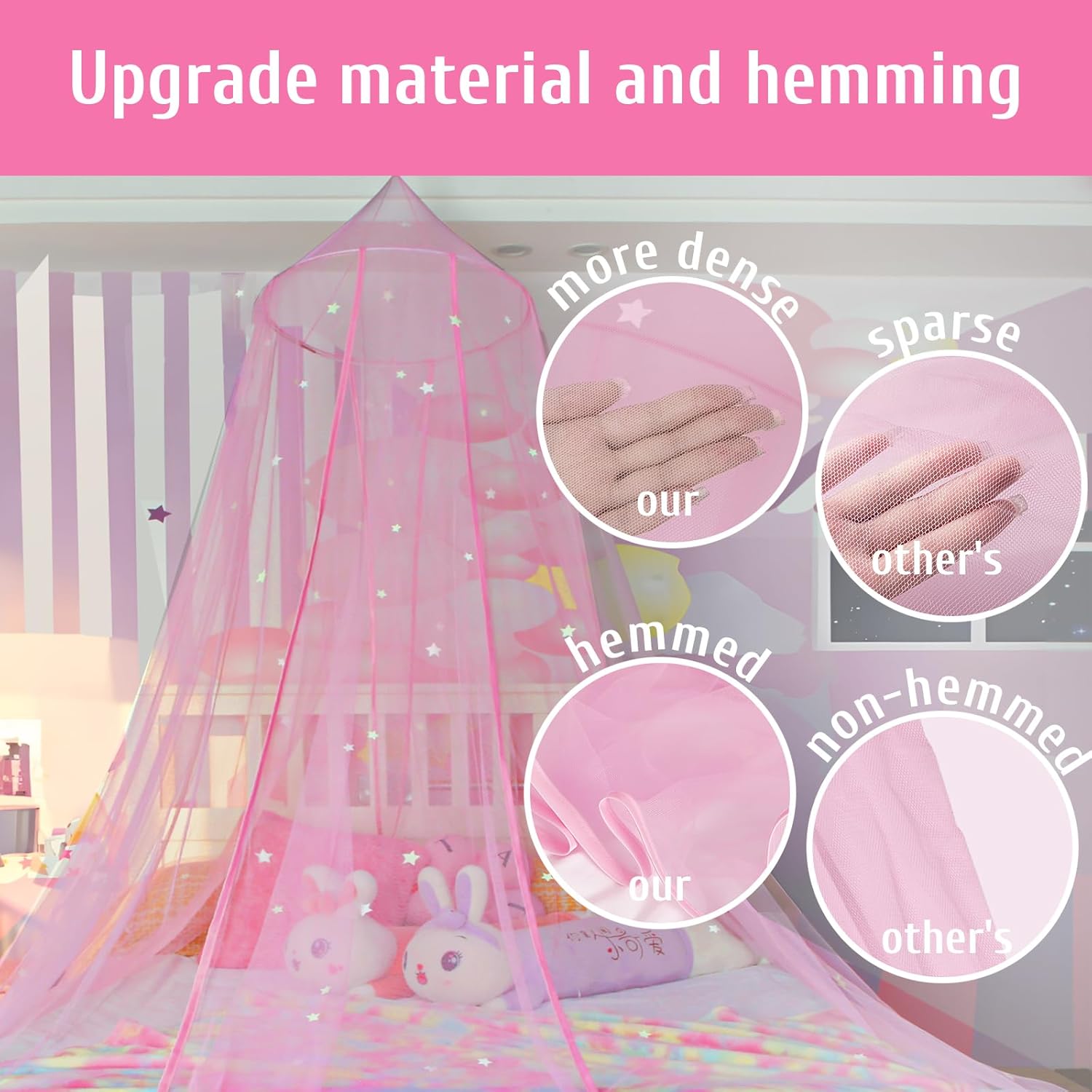MACEVIA Toldo de cama para niñas, toldo de princesa con estrellas brillantes, toldo de decoración de guardería para cama de niños, cama de bebé,