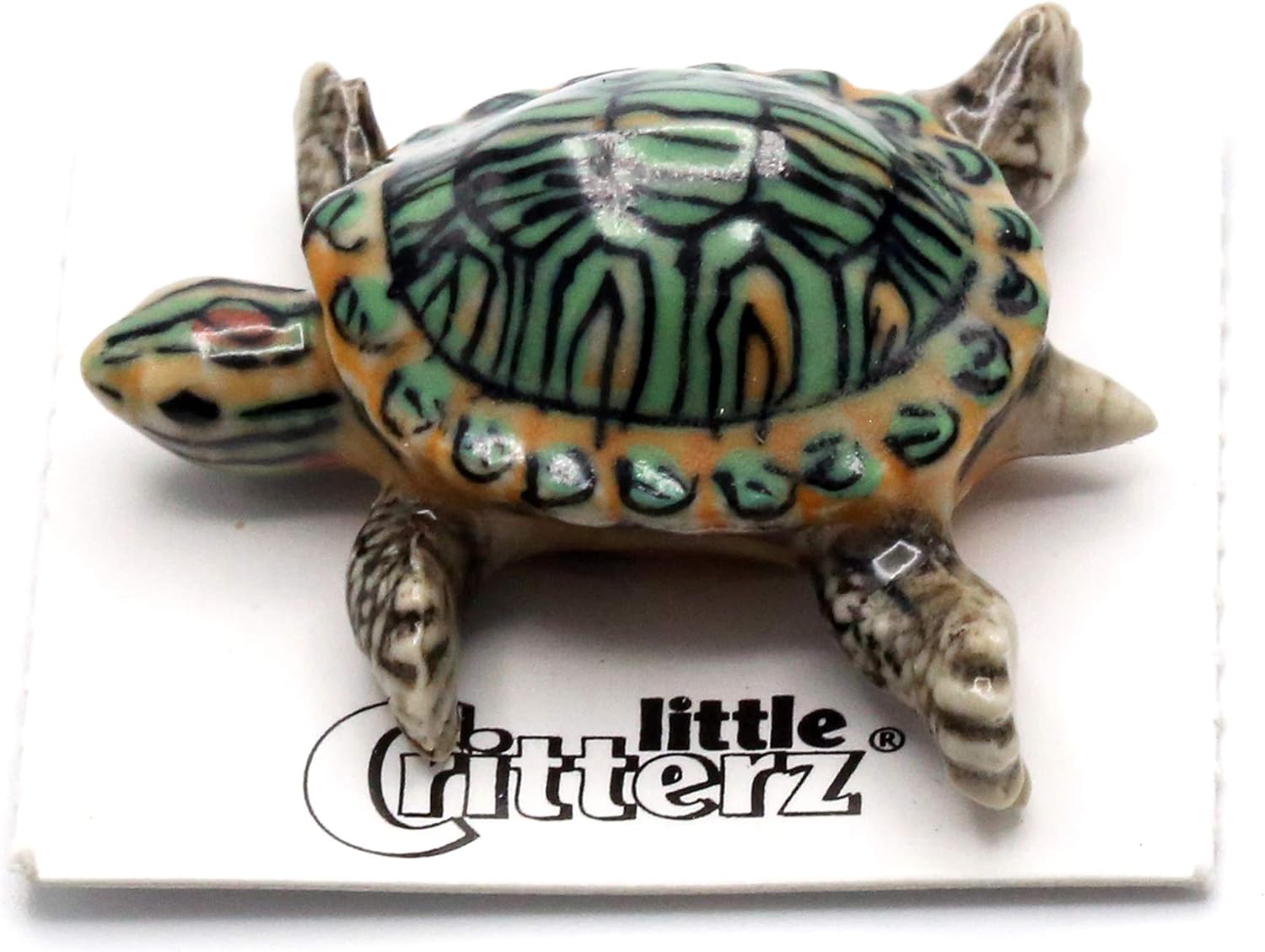 Turtle Red Eared Slider Bask – Decoración del hogar Figura de porcelana en miniatura