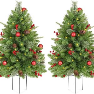 KING BIRD Juego de 2 árboles de Navidad para exteriores de 30 pulgadas, decoración LED de porche de Navidad preiluminada, árbol al aire libre, 260 KING BIRD Juego de 2 árboles de Navidad para exteriores de 30 pulgadas, decoración LED de porche de Navidad preiluminada, árbol al aire libre, 260