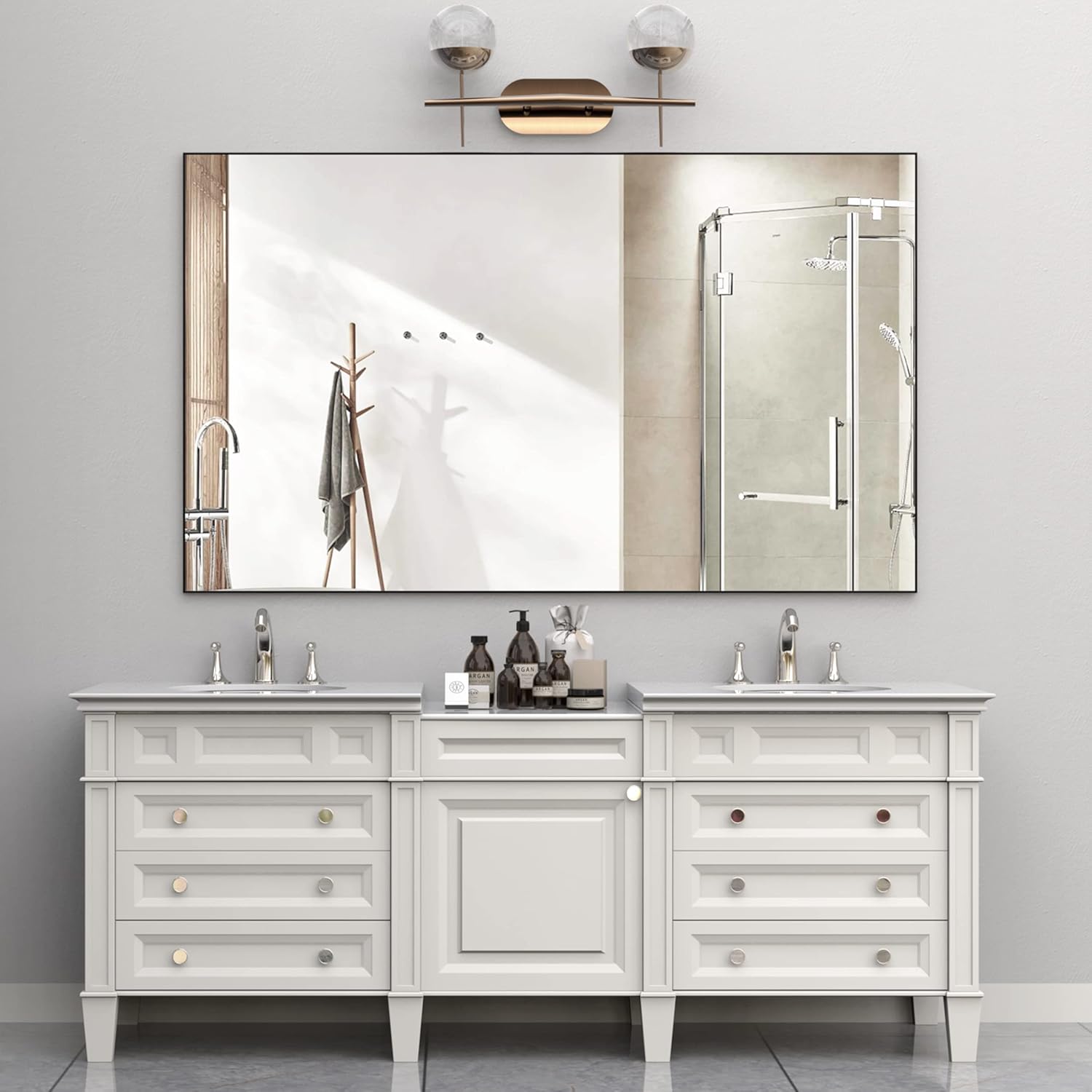 BEAUTME Espejo de pared grande de 60 x 36 pulgadas, espejo de baño, espejo de tocador con marco de metal, se puede utilizar para decoración del