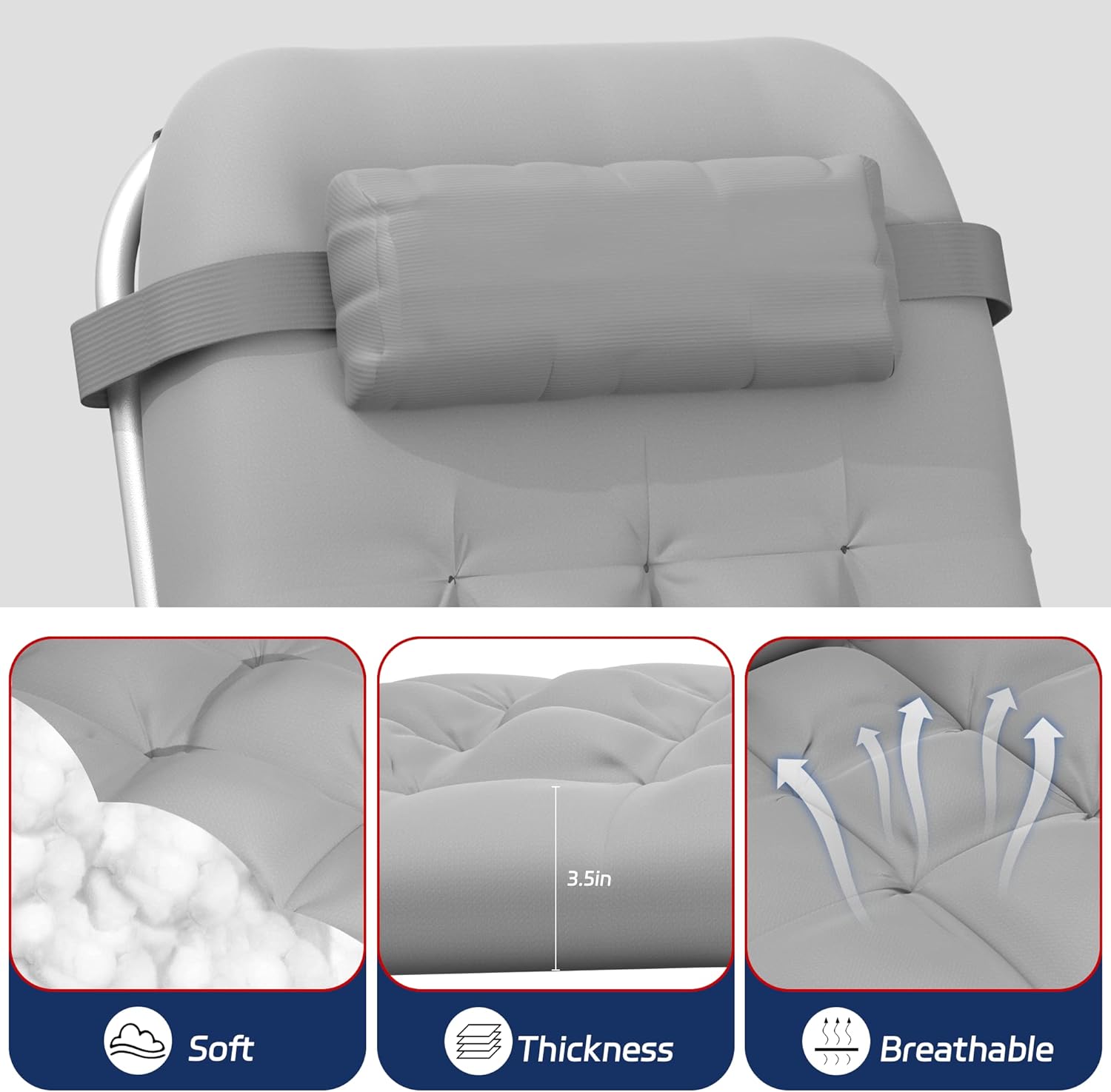 Elevens Silla de gravedad cero de gran tamaño, silla reclinable de 28 pulgadas con cojín y bandeja extraíbles, silla de patio con reposacabezas