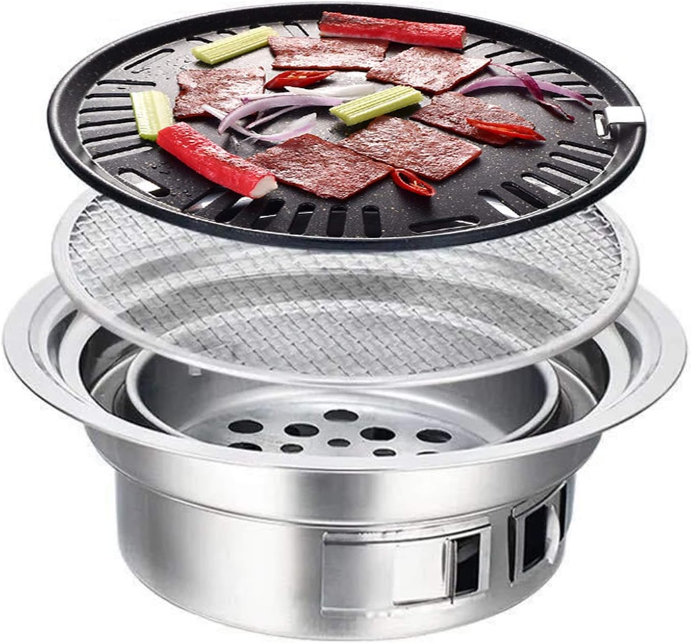 TBVECHI Parrilla de mesa portátil, parrilla de barbacoa de estilo coreano de 15.75 pulgadas, parrilla de barbacoa de acero inoxidable, estufa de