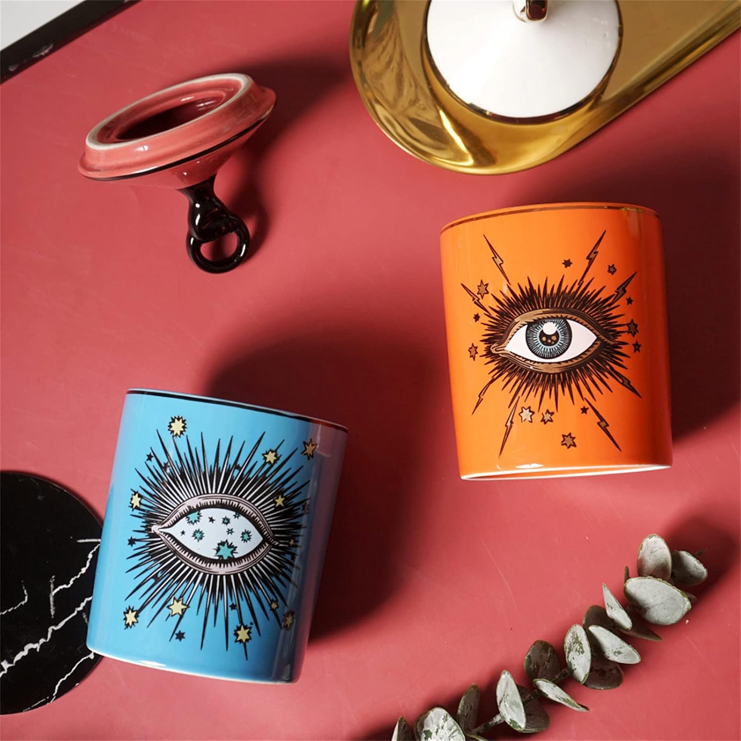 Big Eye – Tarro de vela de aromaterapia con tapa de cerámica para maquillaje, soporte para hisopos de algodón, botella de decoración para el hogar,