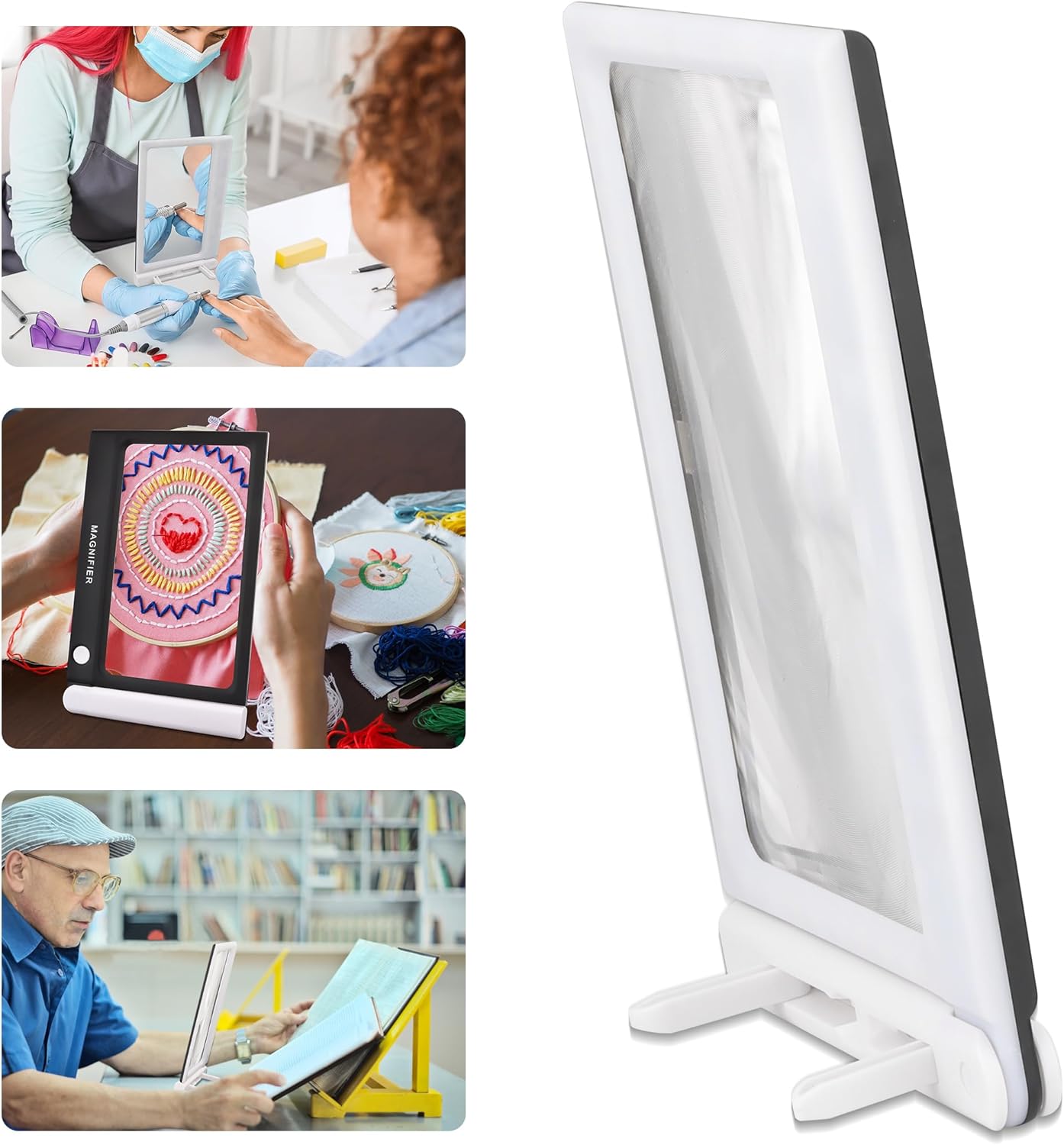 Lupa con luz, plegable de mano 5X grande rectangular iluminado lupa con LED regulable para degeneración macular personas mayores leyendo periódicos,