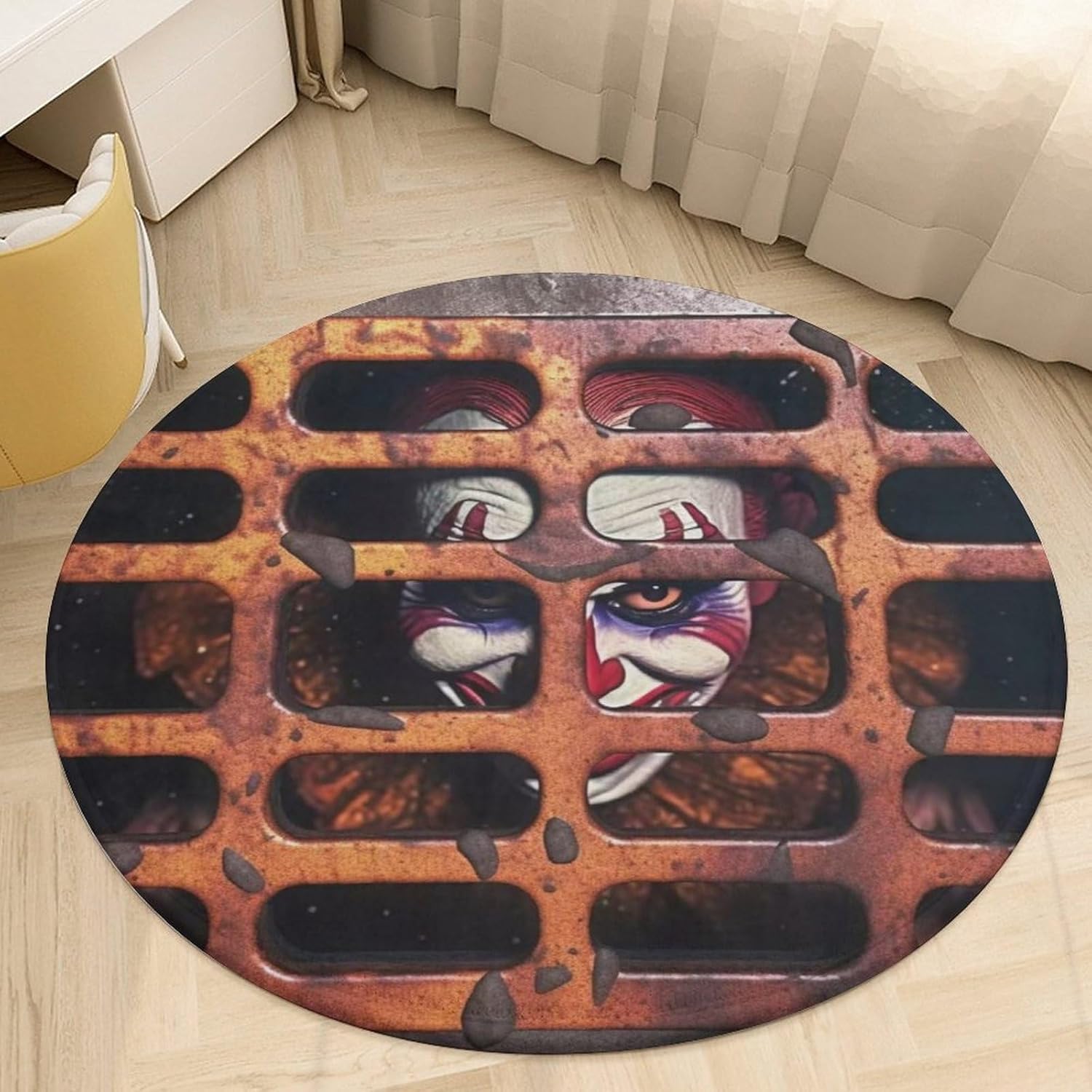 Alfombra redonda de payaso de terror 3D para Halloween, alfombra circular para baño, dormitorio, cocina, alfombra antideslizante de 2 pies