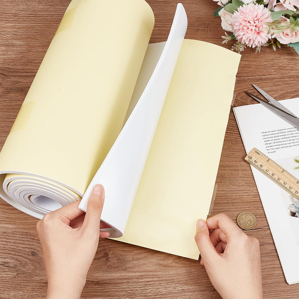 BENECREAT Rollo de espuma EVA autoadhesivo blanco de 78.7 x 12 pulgadas, hojas de espuma de tapicería de 0.197 in de grosor para manualidades de