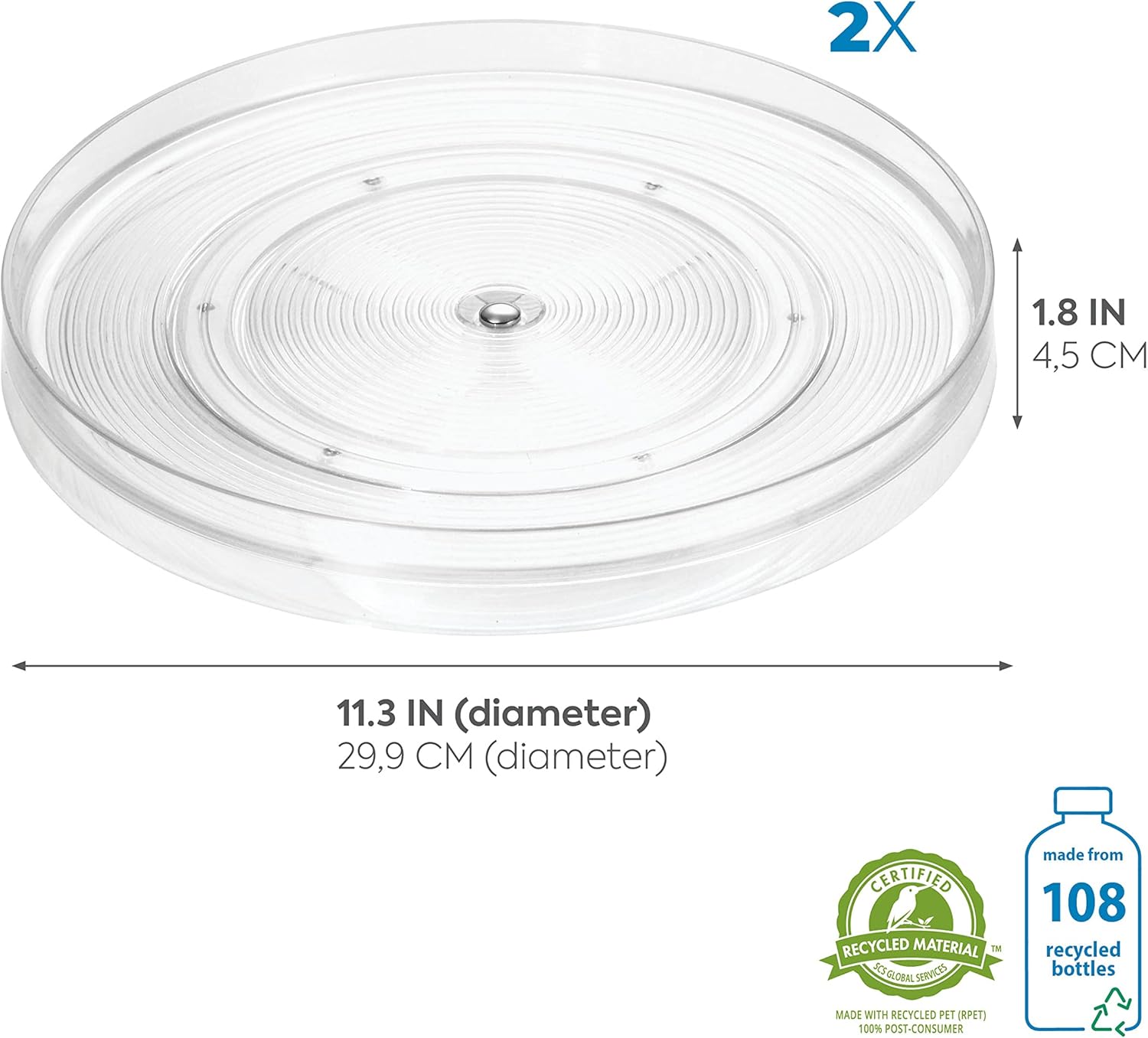 iDesign 54030M2 Linus – Plataforma giratoria para cocina, despensa o encimera, 11 pulgadas, transparente, 2 unidades