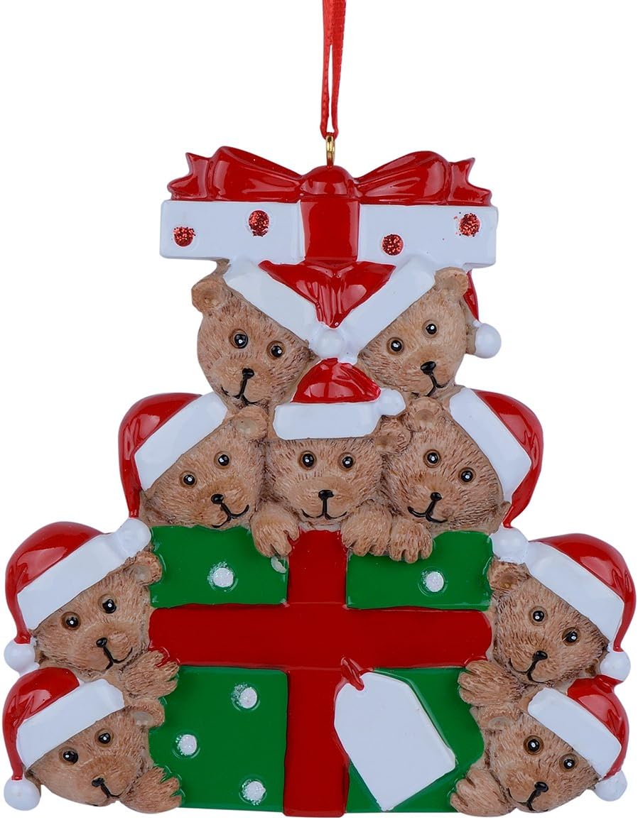 Adorno navideño de familia de 9 osos  Adorno personalizado de familia de osos 2023  Caja única de adornos de Navidad  Regalos para niños, nietos,
