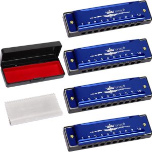 UPINS Harmonica, 4 piezas Key of C Blues 10 agujeros 20 tonos titanio color armónica con estuche paño de limpieza para principiantes estudiantes UPINS Harmonica, 4 piezas Key of C Blues 10 agujeros 20 tonos titanio color armónica con estuche paño de limpieza para principiantes estudiantes