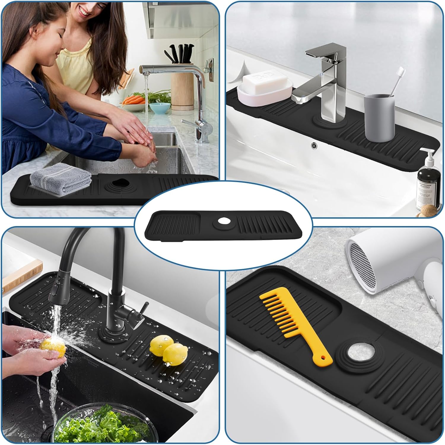 Protector contra salpicaduras para fregadero de cocina, bandeja de silicona para atrapa goteo, soporte de esponja de cocina, tapete protector