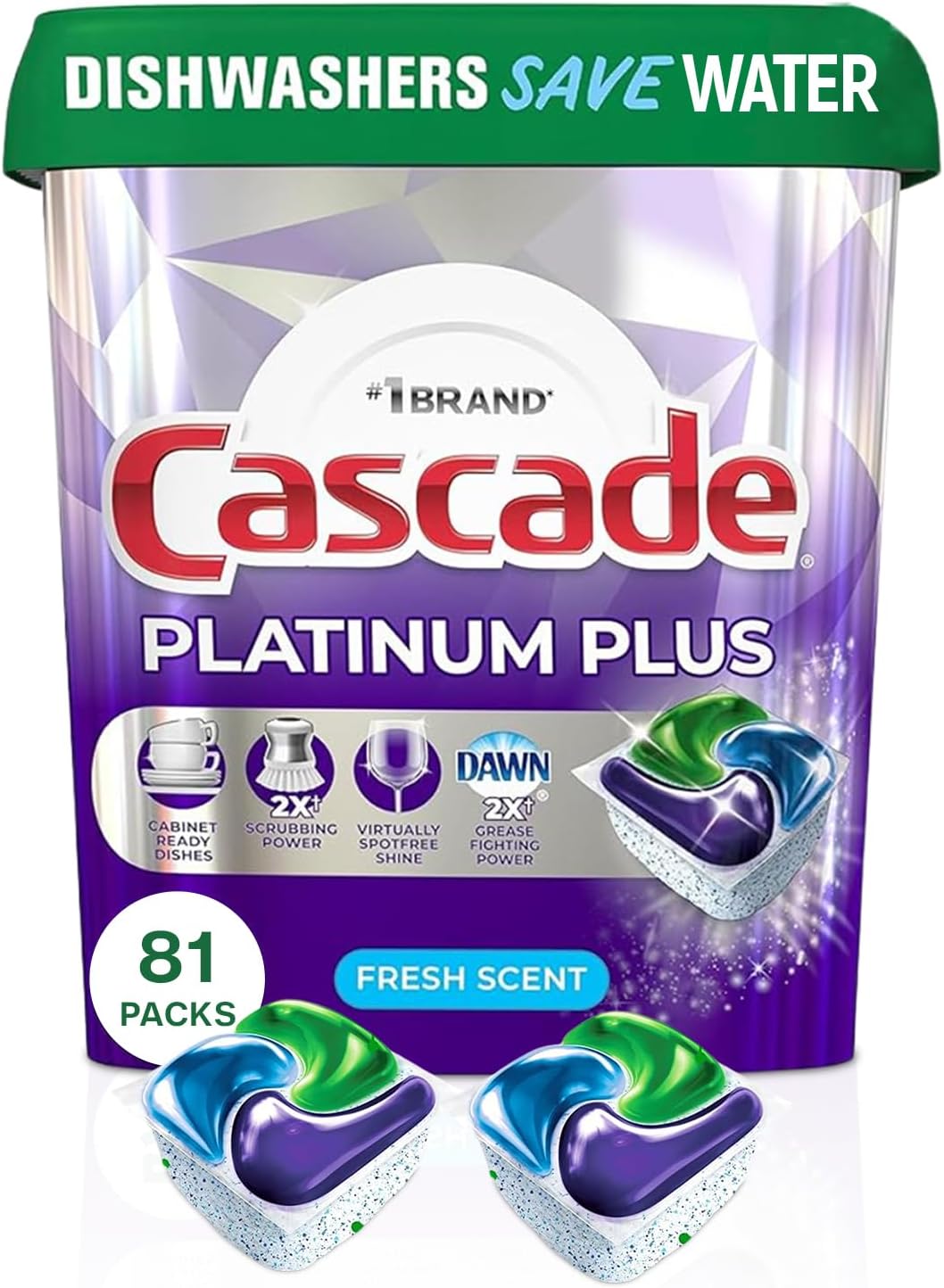 Cascade Platinum Plus – Cápsulas para lavavajillas – Cápsulas de cocina para lavavajillas – Tabletas limpiadoras y desodorantes para lavavajillas –