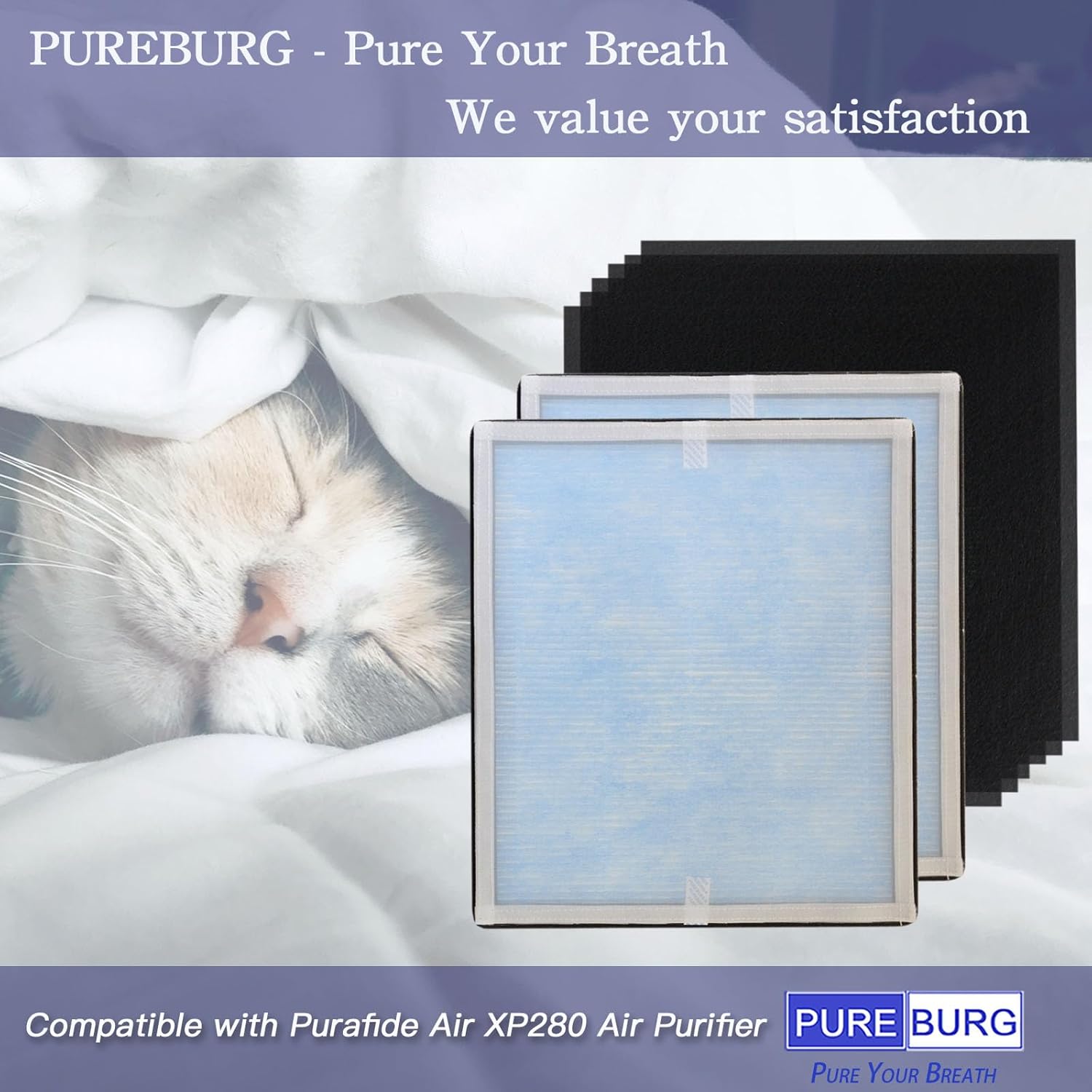 PUREBURG Paquete de 2 filtros de repuesto H13 True HEPA de alta eficiencia (con 6 prefiltros de carbono) compatible con Purafide XP280 purificador