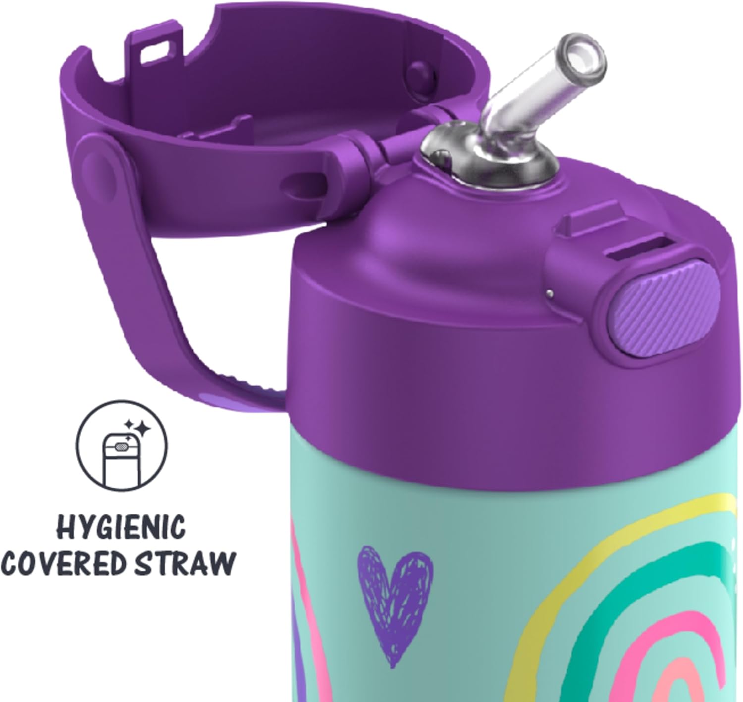 THERMOS FUNTAINER – Botellas de agua de acero inoxidable con aislamiento al vacío para niños, 12 onzas, azul y arcoíris