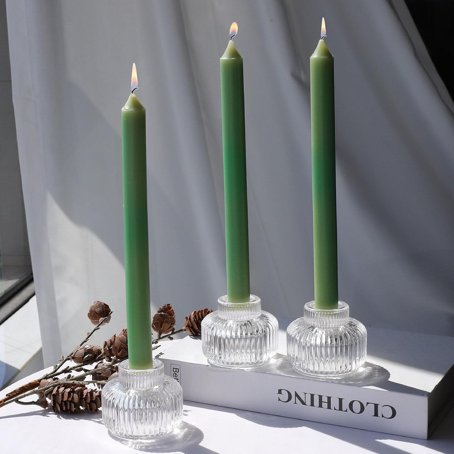 Woho Juego de 4 portavelas transparentes para mesa de boda, candelabros votivos de vidrio acanalado para fiesta de Navidad, decoración del hogar