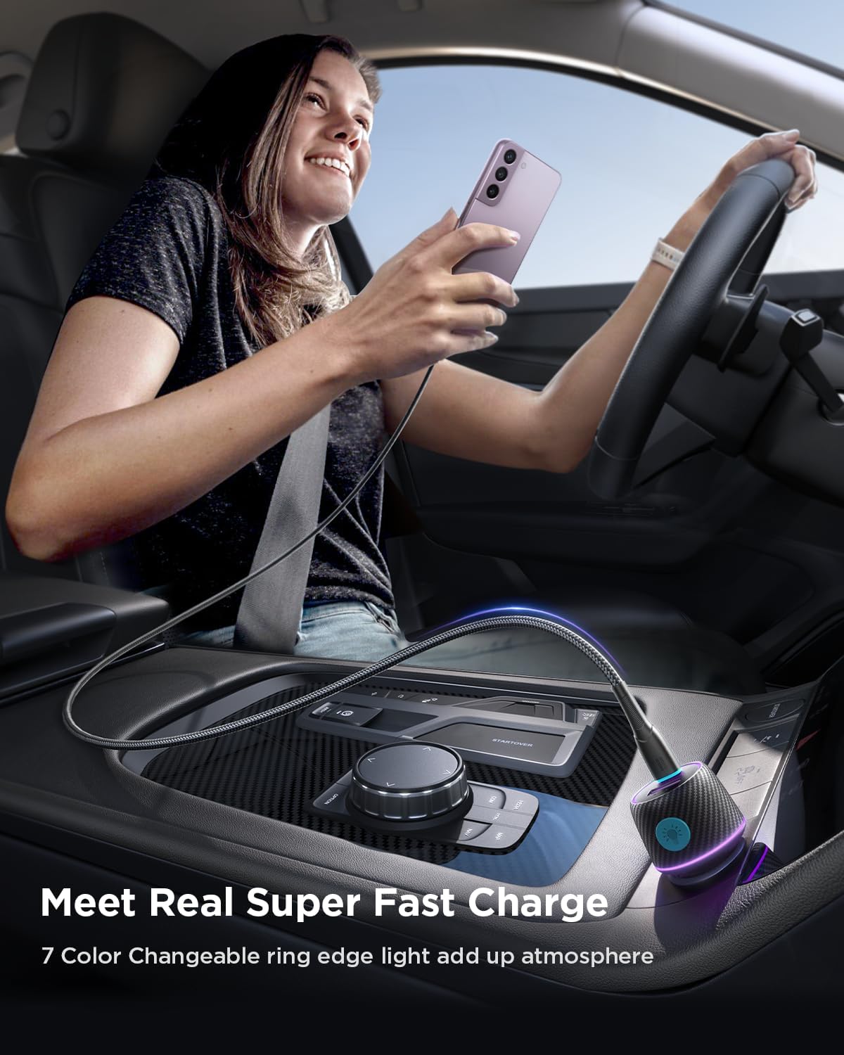 Cargador de coche USB C de 60 W, 2 puertos PD30W+QC30W Cargador de teléfono súper rápido para coche, adaptador de encendedor de cigarrillos, con