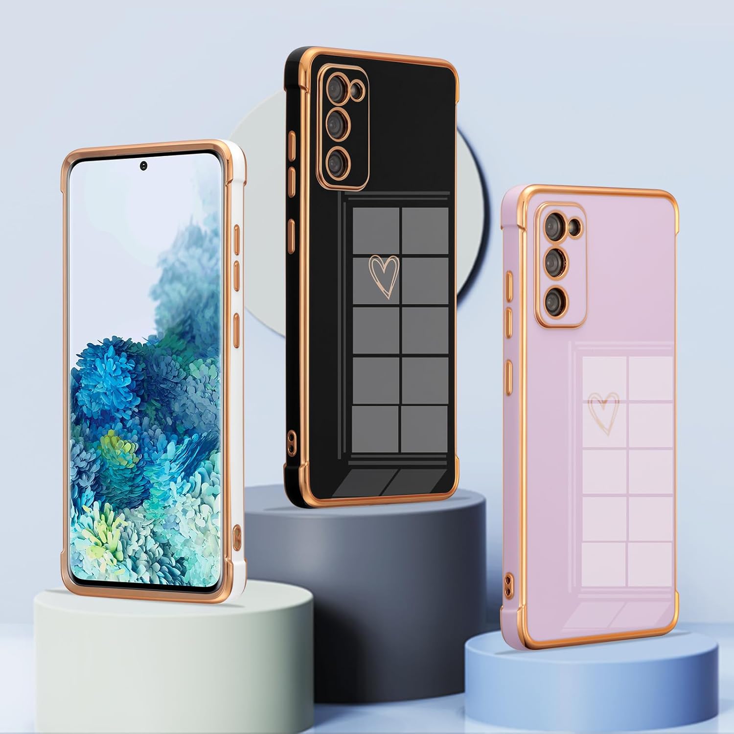 ZTOFERA Funda diseñada para Samsung Galaxy S20 FE 5G, bonito borde chapado con patrón de corazones de amor con protección para lente de cámara, para