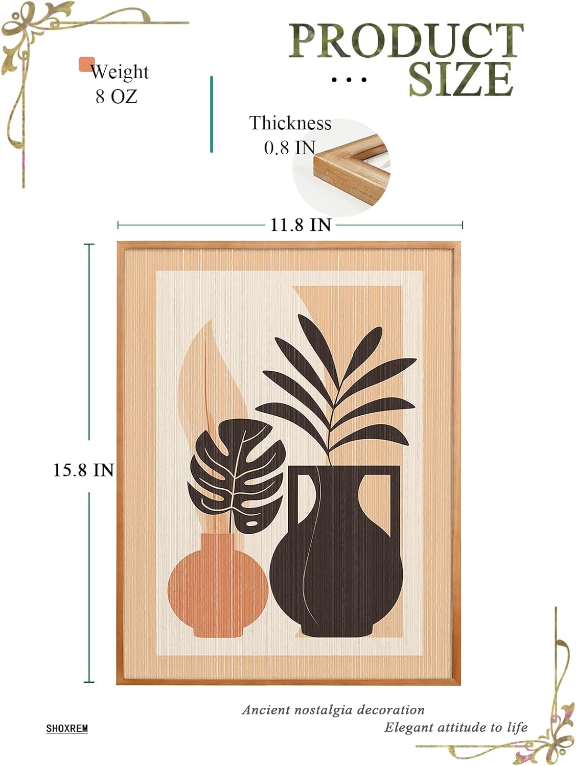 SHOXREM Decoración de pared de cuerda floreros modernos, plantas de helecho en borla de algodón con marco, naturaleza muerta abstracta para sala de