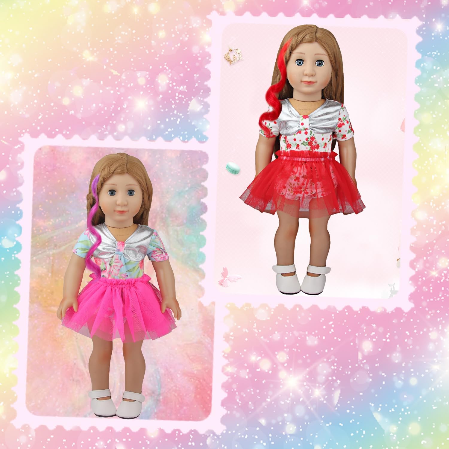 Extensiones de cabello con clip para niños, 4 extensiones de muñeca rizada, peluca de pelo largo de 11 pulgadas para muñeca de niña, regalos de