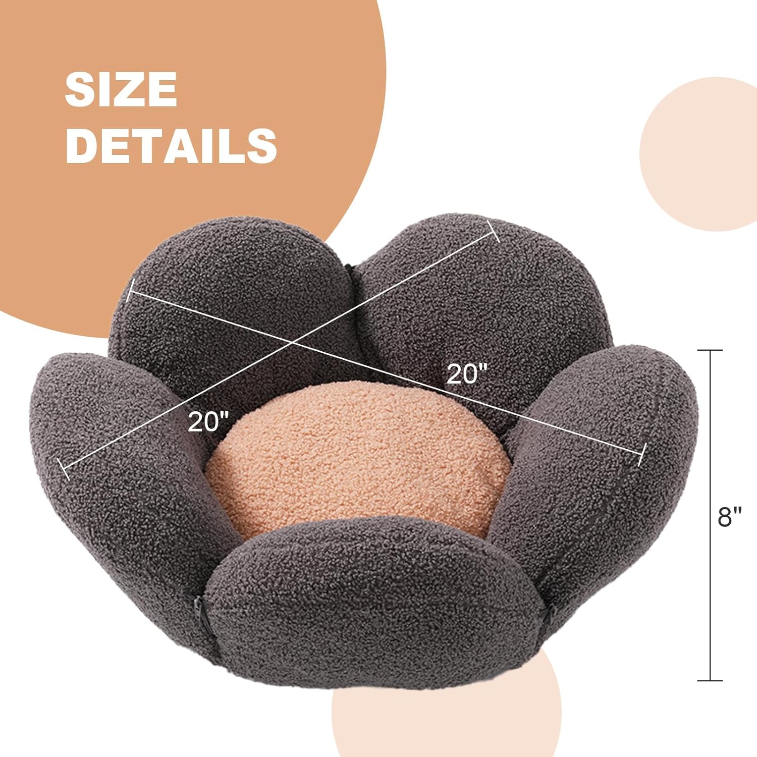 Cama de flores para gatos, alfombrilla redonda versátil 2 en 1 para mascotas en sherpa de peluche, bonita cama para perros pequeños, 23 x 23 x 8
