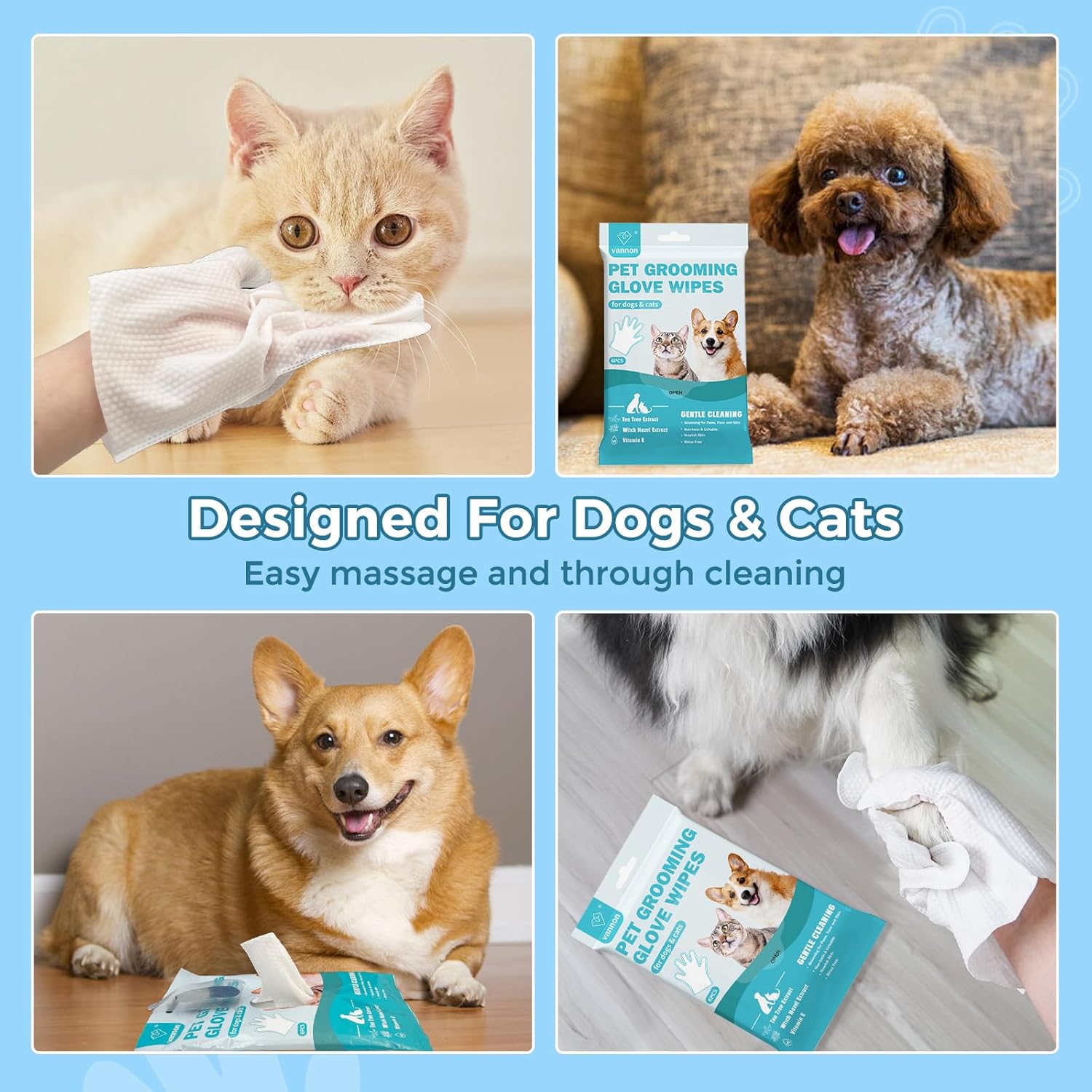 Toallitas de baño para mascotas para perros y gatos, guantes de limpieza y desodorización, toallitas nutritivas para el cuidado diario y viajes, sin