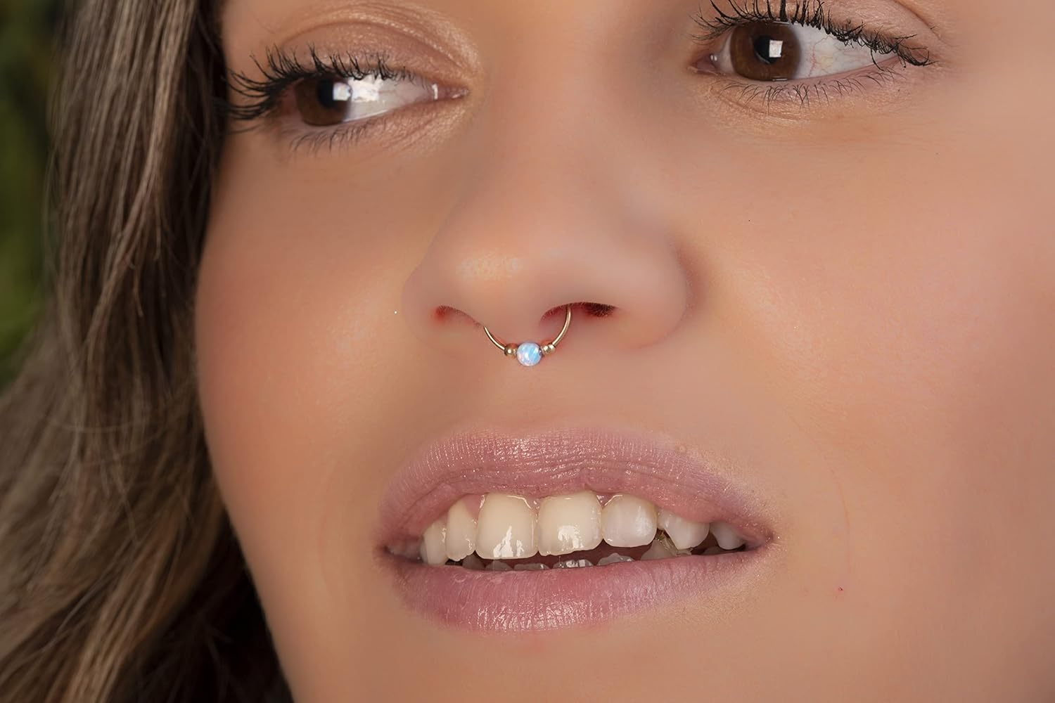 Blue Opal Septum Ring Hoop 14k Gold Filled – 20G Tiny Septum Nose Hoop For Women – 8mm Inner Diameter 0.3 Inches Jewelry