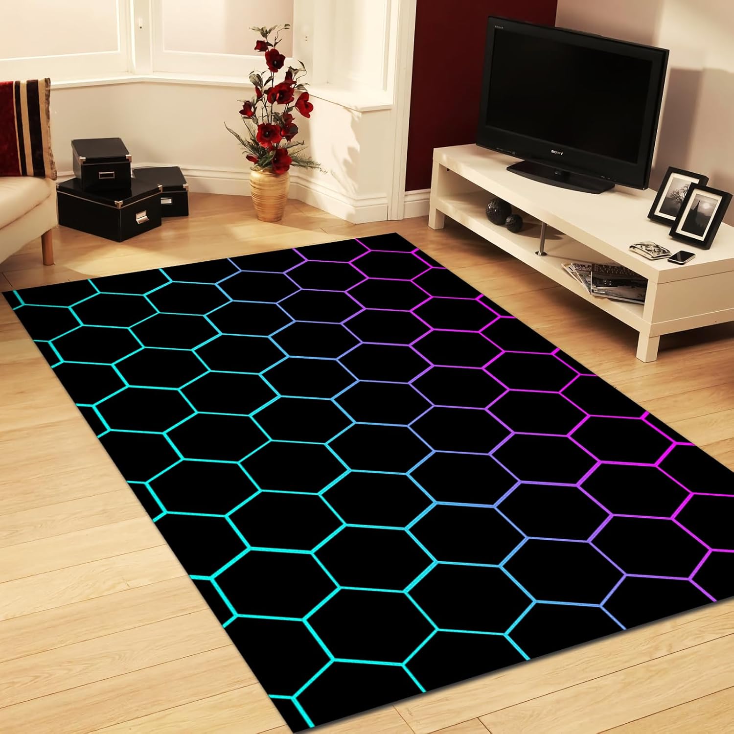 Alfombra abstracta geométrica de panal de abeja, antideslizante, con reducción de ruido, lavable a máquina, duradera, para interiores, dormitorio,