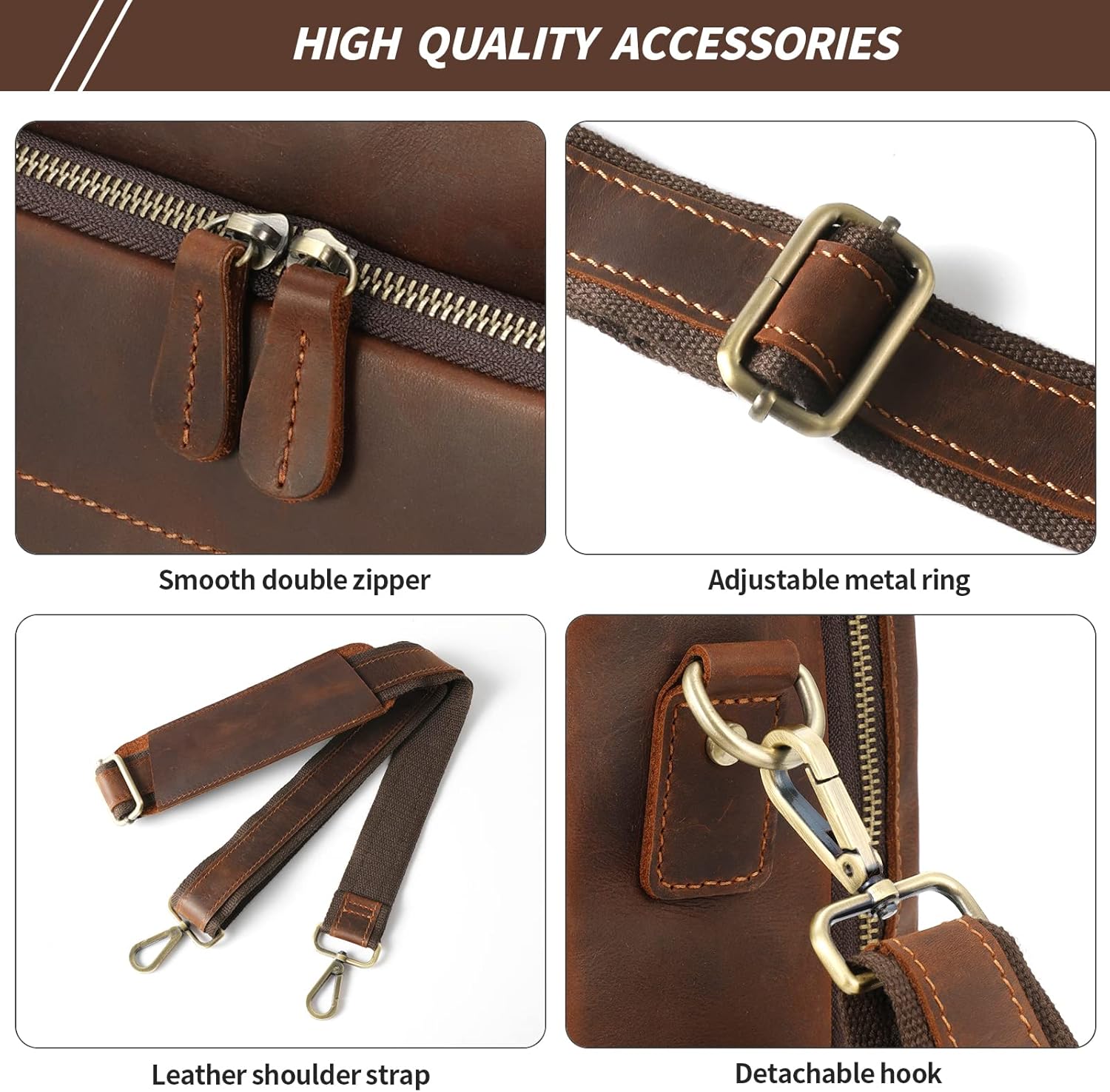 Jack&Chris Maletín de cuero para hombres,Bolso de mensajero retro de viaje de negocios,Bolsa de trabajo grande para portátil de 15.6
