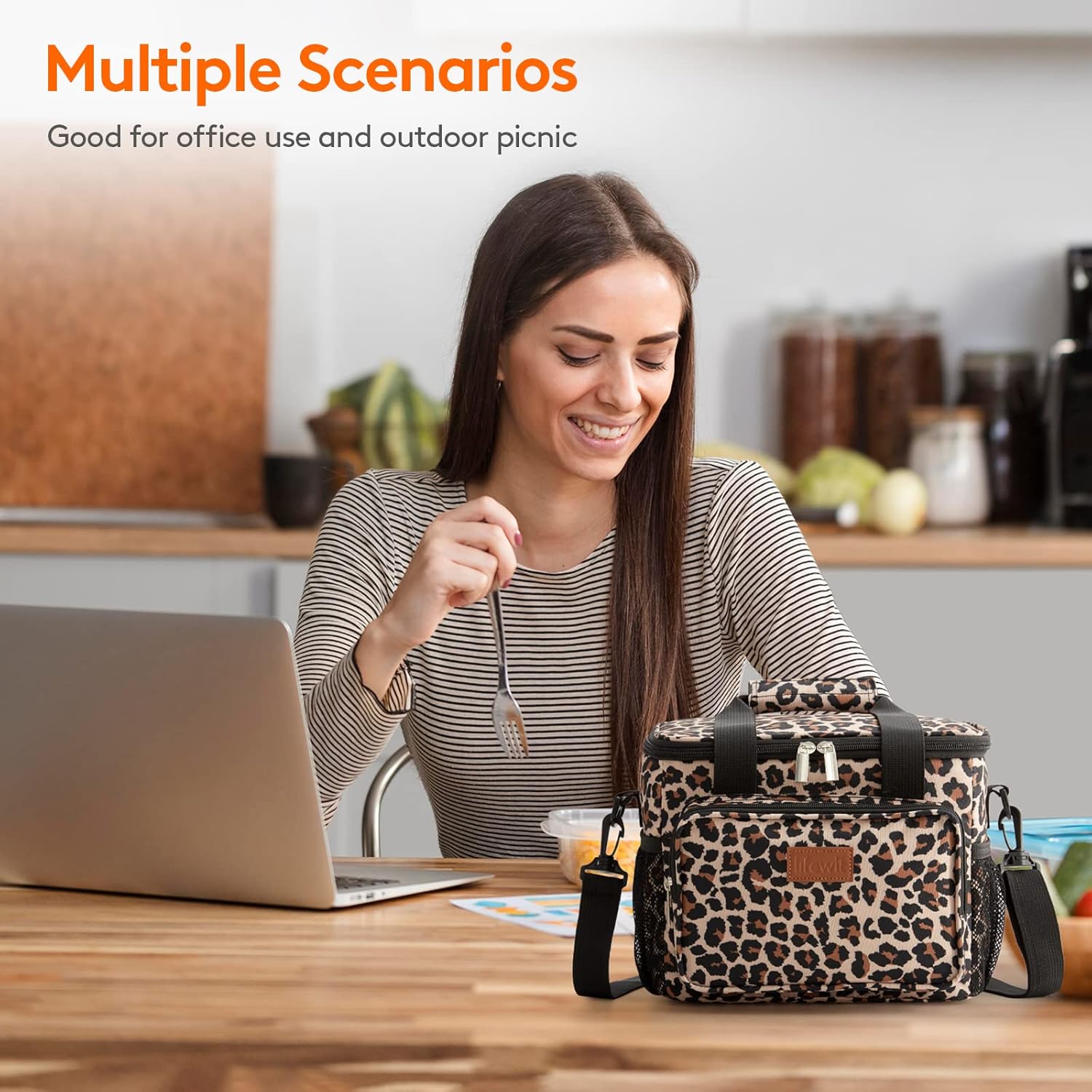 Lifewit Lonchera grande aislada, suave y refrigerante, para adultos, hombres y mujeres, leopardo, 12 latas (8.5 L)