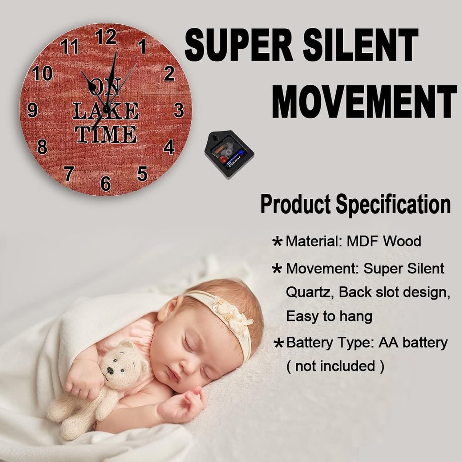 On Lake Time – Reloj de pared rústico de jubilación, madera de granero envejecida roja, de 15 pulgadas, relojes de pared grandes que funcionan con