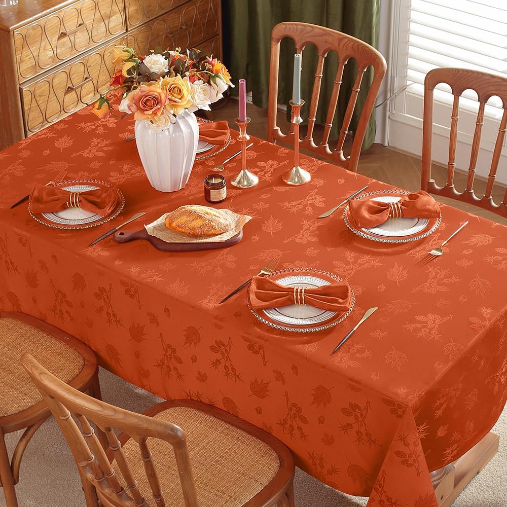 MATIRUG Mantel rectangular de Acción de Gracias de 52 x 70 pulgadas, a prueba de derrames, sin arrugas, mantel de otoño de jacquard para vacaciones