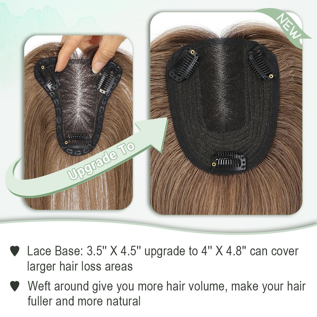 UDU Toppers para el cabello para mujer, piezas de cabello humano real para mujeres con cabello fino, reflejos degradados, piezas de cabello para