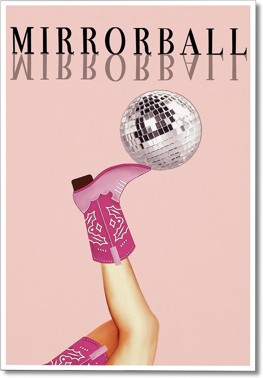 Cyprethy Funky Mirrorball – Lienzo decorativo para pared, póster de decoración de botas de vaquera occidental, arte de pared femenino rosa intenso,