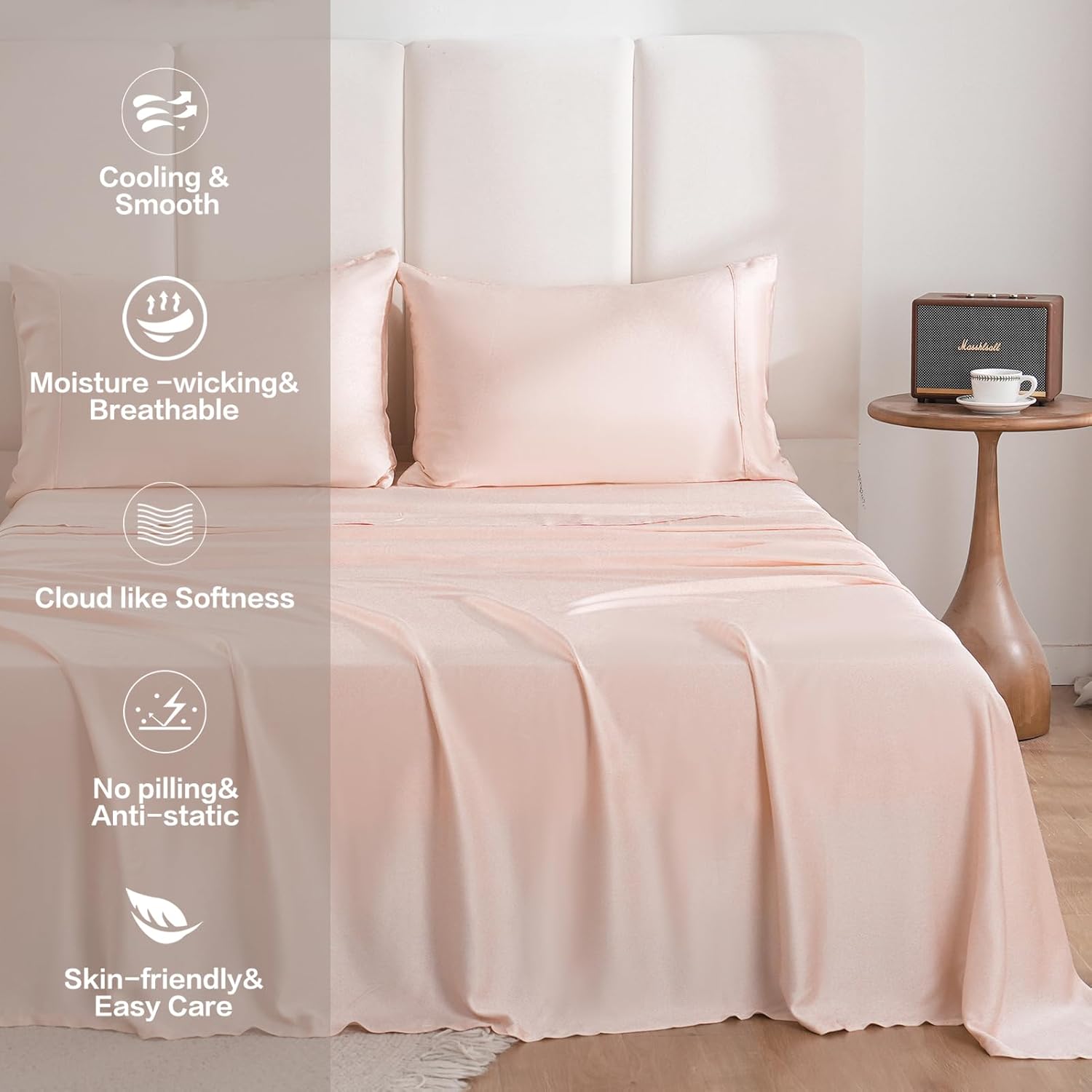 Bedlifes California King Sheet Sets-Rayon Derived from Bamboo Cooling Sheets-400TC Breathable Luxury Bed Sheets,Sateen Silky Bedding Sheets-16 Deep