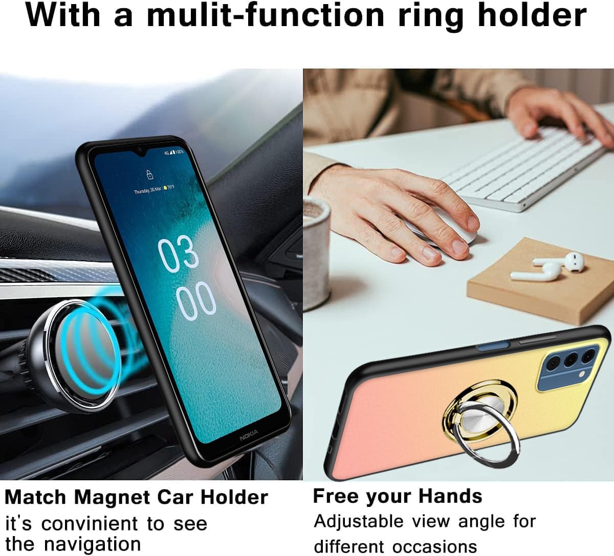 Funda para Nokia G300 Funda Ocultar Telescópica Plegable Kickstand Cubierta Protectora a Prueba de Golpes con 1 Protector de Pantalla Esquinas
