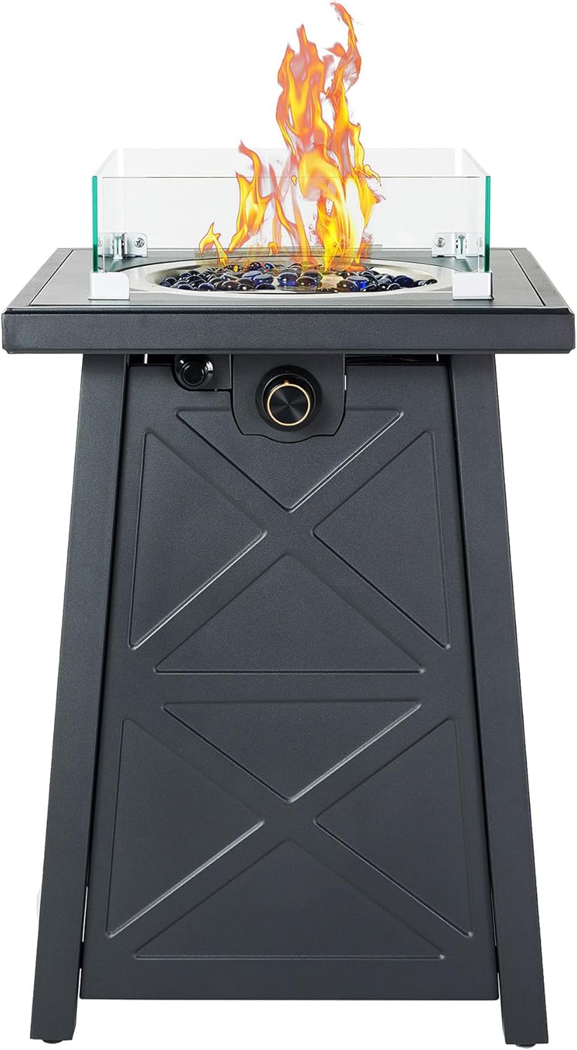 Mesa de fuego de acero de 19.5 pulgadas, hoguera de gas para exteriores de 40,000 BTU, diseño moderno, columna de propano para patio, chimenea con