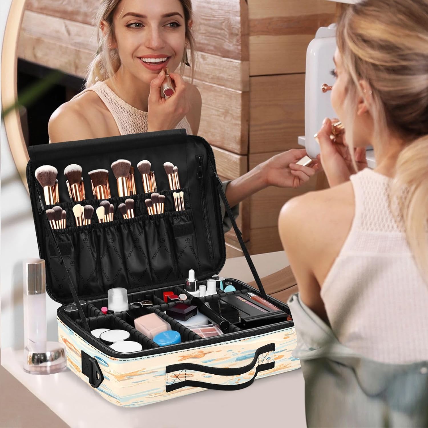 Shells Ocean Waves Beach Starfish cosmetic bags women bag toiletry travel up bag organizator large travel makeup bag bolsos de maquillaje para mujer