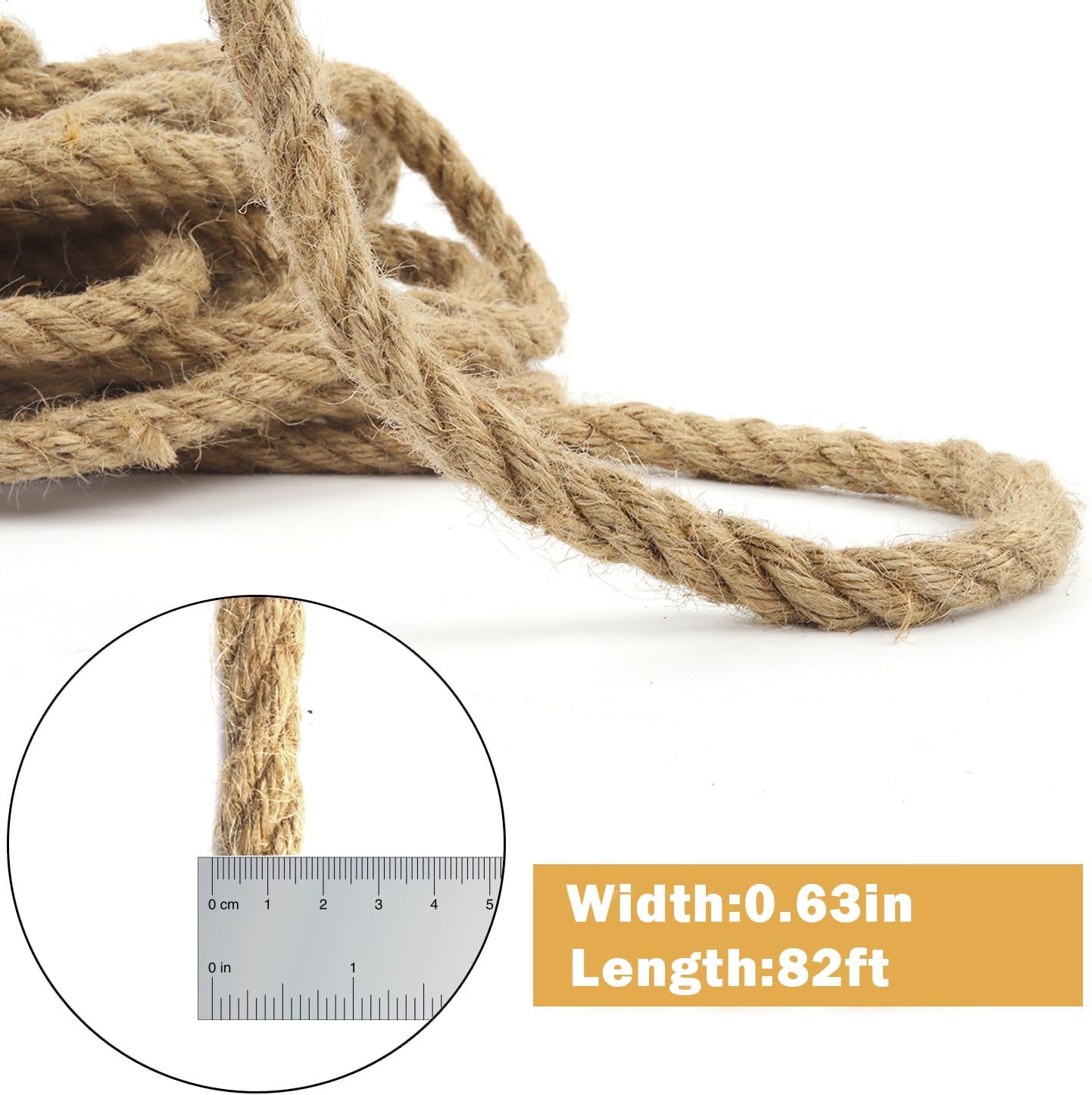 Cuerda de yute de 82 pies, cuerda de yute resistente, cuerda de cáñamo natural, cuerda de sisal resistente para artes, manualidades, envoltura de