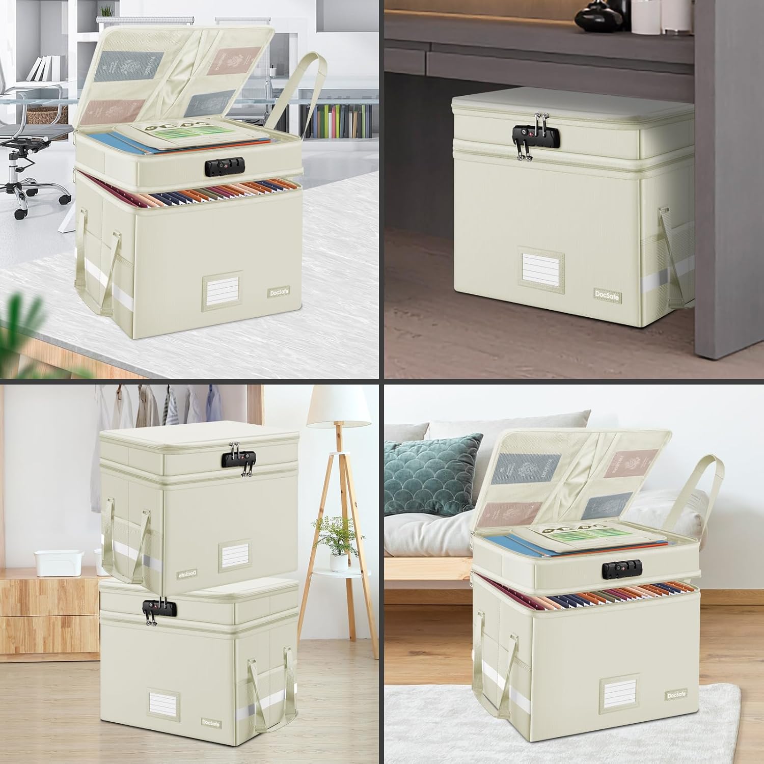 DocSafe Caja de archivos con cerradura, caja de documentos ignífuga de varias capas, organizador de almacenamiento de archivos plegable con
