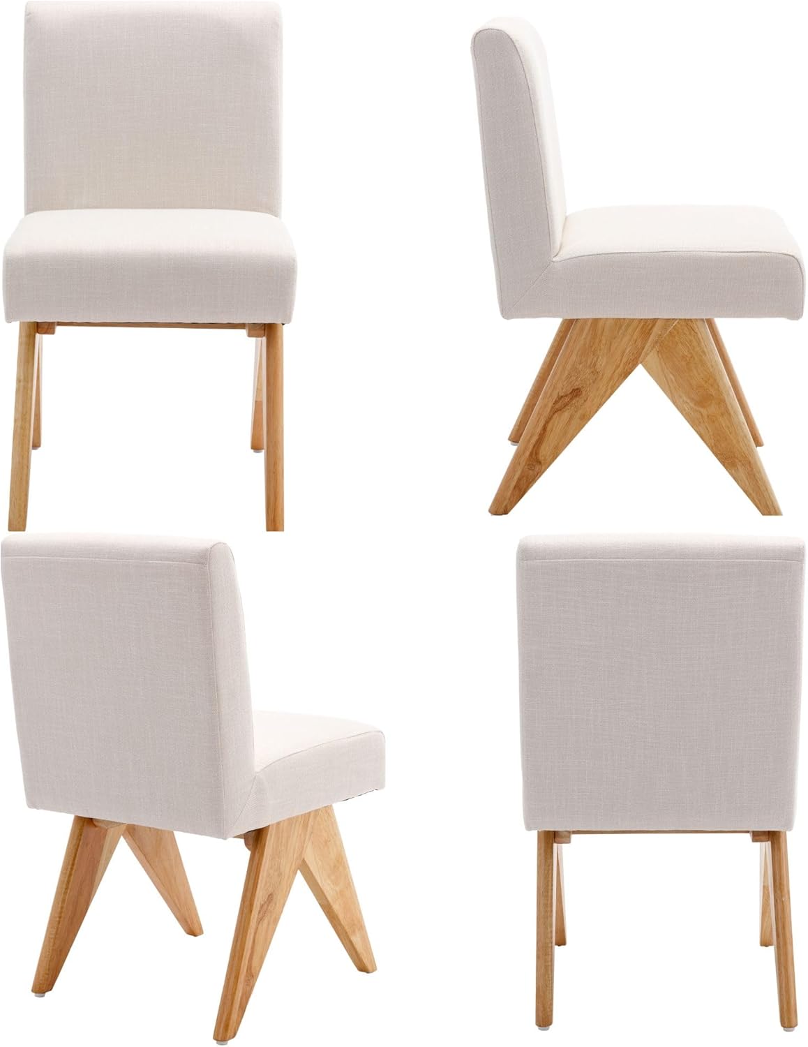Wahson Juego de 2 sillas de comedor modernas tapizadas de lino de mediados de siglo, silla de comedor de tela moderna sin brazos con patas de madera