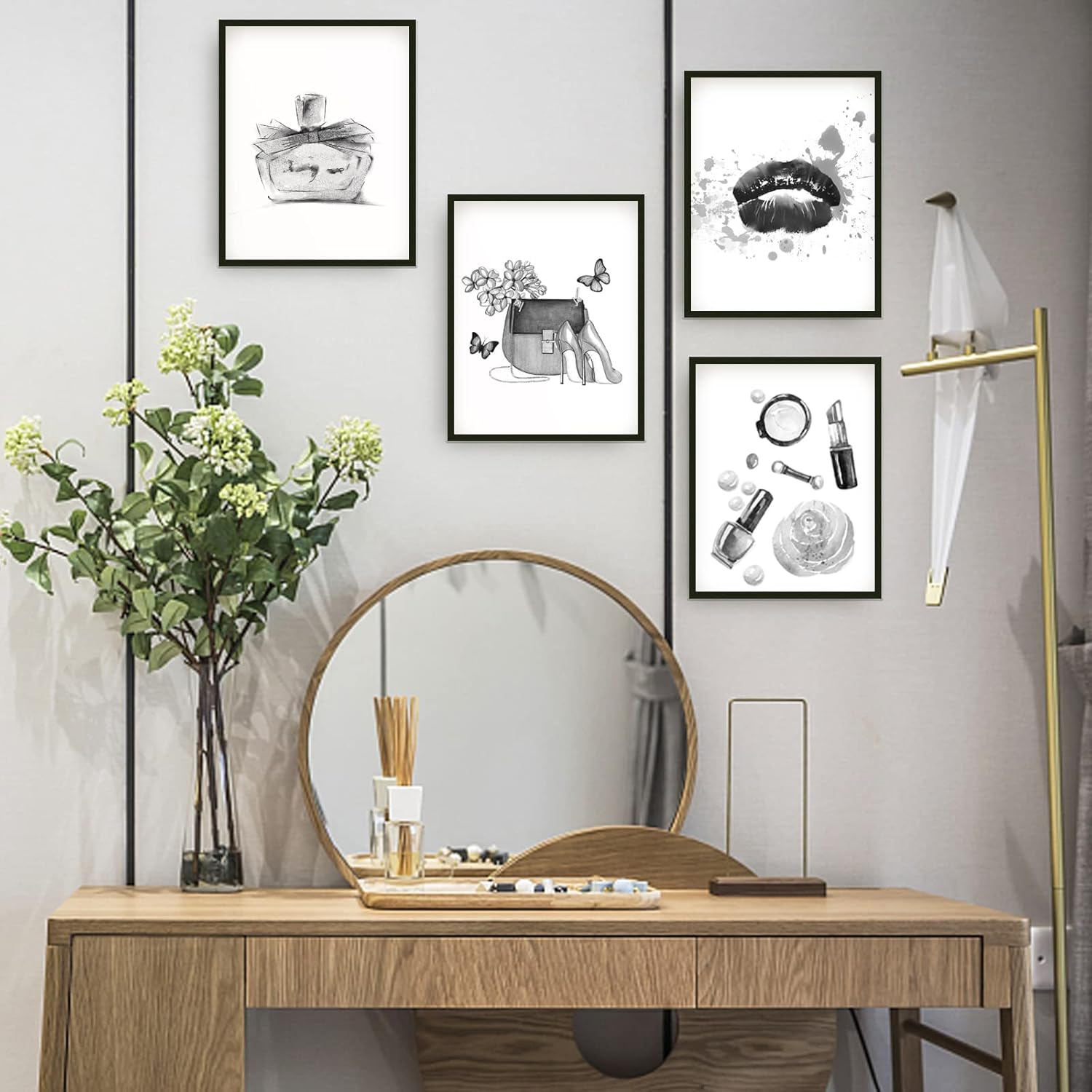 PLIGREAT 9 impresiones de pared de moda para mujer, decoración de pared en blanco y negro, pintura de pared moderna sin marco, impresión de lienzo