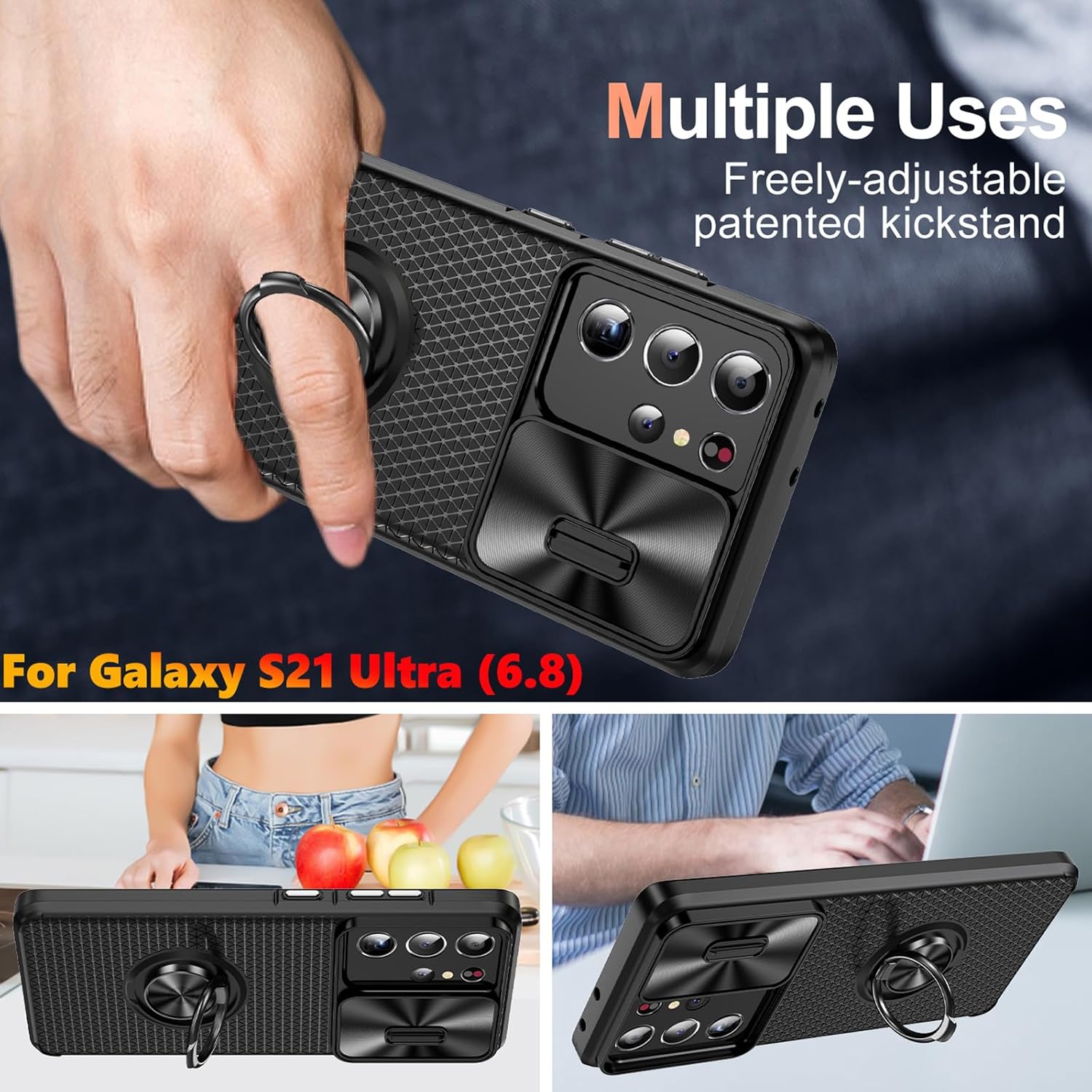 Funda de teléfono con textura antideslizante para Samsung Galaxy S21 Ultra de 6.8 pulgadas, protección de privacidad para cámara deslizante con