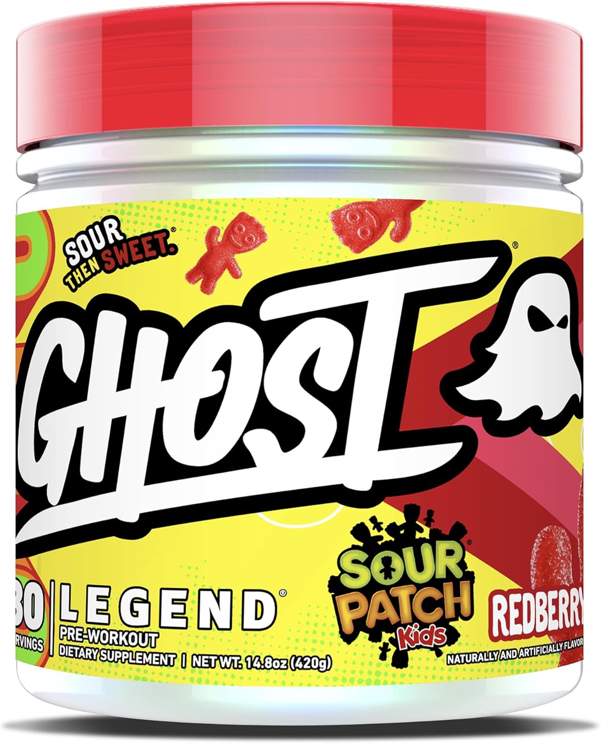 GHOST Legend V3 – Polvo de preentrenamiento, Sour Patch Kids Redberry – 30 porciones – Pre-entrenamiento para hombres y mujeres con cafeína,