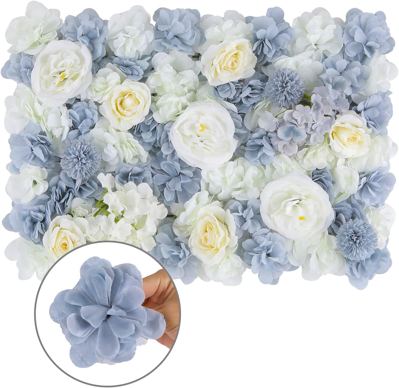 U’Artliens – Juego de paneles de pared de flores, telón de fondo de pared artificial de 24 x 16 pulgadas, panel floral de hortensias de seda 3D para