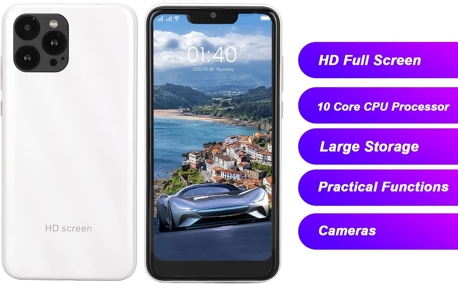 Zyyini Teléfono celular desbloqueado IP13 Pro Max, pantalla HD de 6.1 pulgadas, 32 GB, tarjeta SIM dual, teléfono inteligente de fábrica con