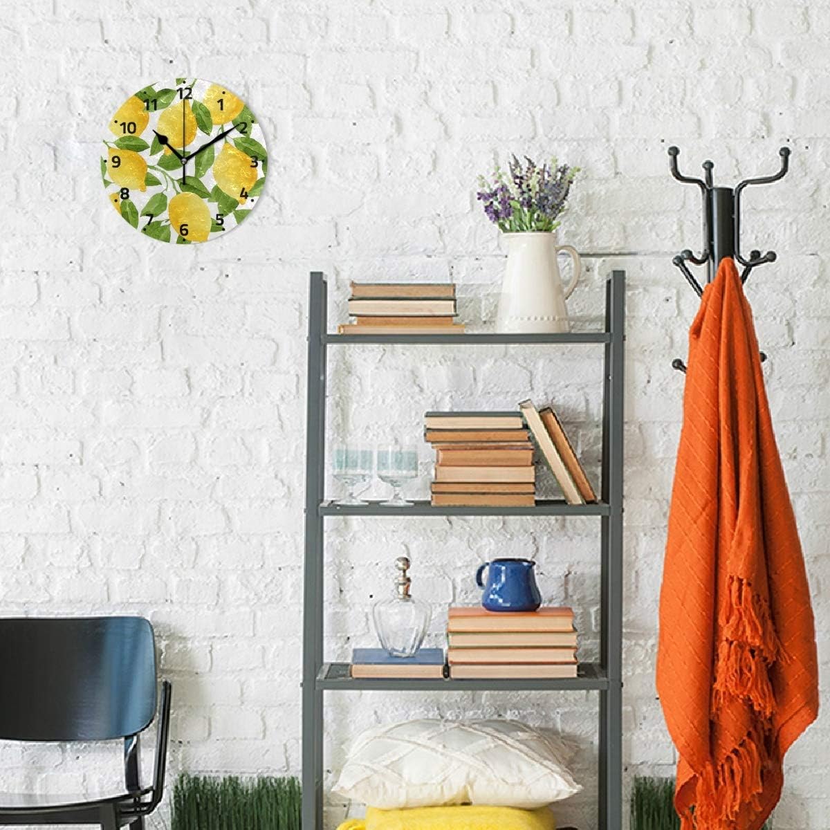 ALAZA Reloj de pared de árbol de hoja de limón que no hace tictac, reloj de escritorio decorativo para dormitorio, cocina, sala de estar, escuela,