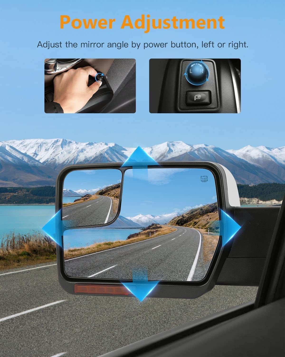 Espejos de remolque de control de potencia compatibles con Ford 2004-2014 para Ford F150 Espejo lateral de camión con función de descongelación