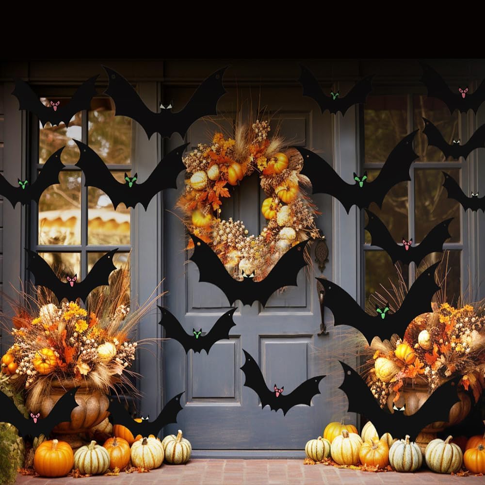 Murciélagos colgantes, 18 piezas de decoración de murciélagos de Halloween, impermeables, 3 tamaños diferentes, decoraciones de Halloween,